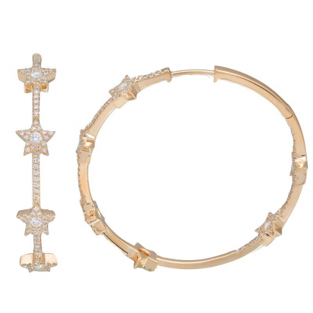 14k gold diamond star hoops