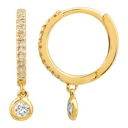 14k gold diamond bezel drop huggies - 11MM