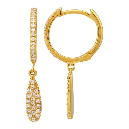 14k gold diamond dangle huggie - 11MM