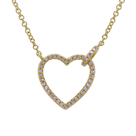 14k gold diamond open heart with diamond jumpring necklace