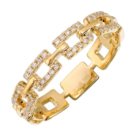 14k gold diamond square chain link ring