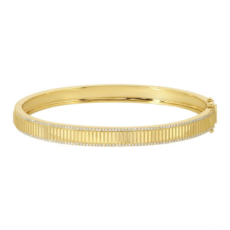 14k yellow gold diamond border fluted bangle