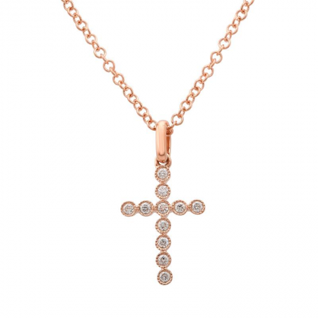 14k gold bezel set diamond cross necklace