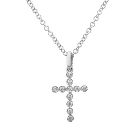 14k gold bezel set diamond cross necklace