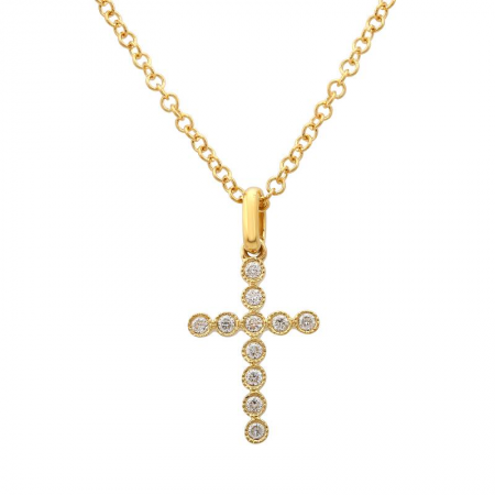 14k gold bezel set diamond cross necklace