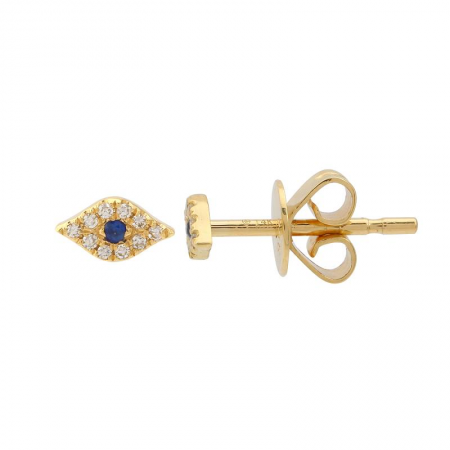 14k gold diamond sapphire bitty evil eye studs