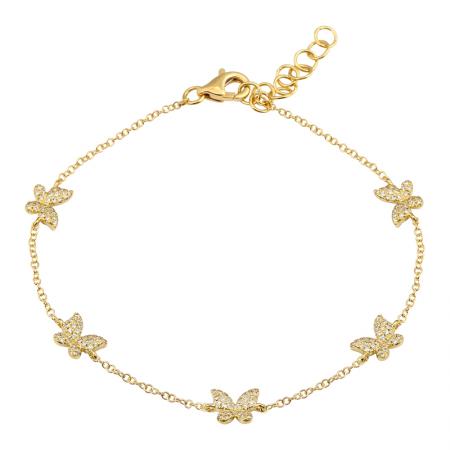 14k gold diamond scattered butterfly bracelet