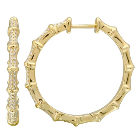 14k gold diamond bamboo hoops