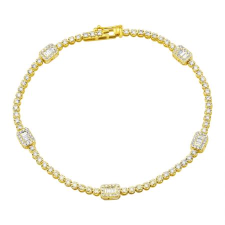 14k gold diamond illusion emerald shape tennis bracelet