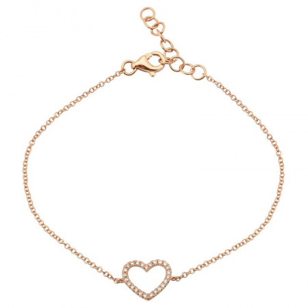 14k rose gold diamond open heart bracelet