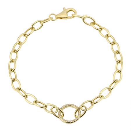 14k yellow gold diamond circle paperclip bracelet