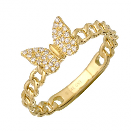 14k gold diamond butterfly chain link ring