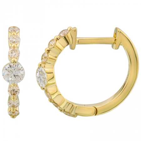 14k yellow gold bezel diamond huggies with larger center diamond
