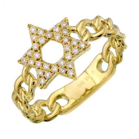 14k gold diamond star of david link ring