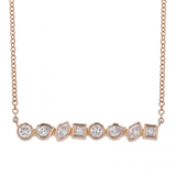 14k gold and diamond bezel set multi shape necklace