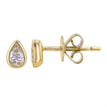 14k gold diamond bezel set pear studs