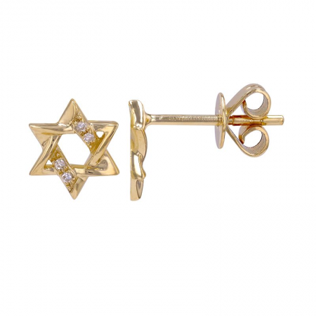 14k gold and diamond jewish star earrings