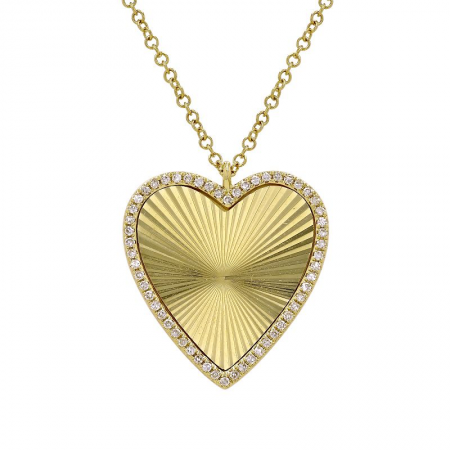14k yellow gold diamond fluted heart necklace