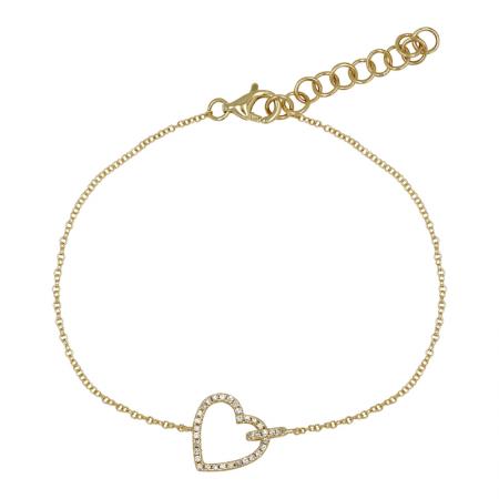 14k gold diamond open heart with jumpring bracelet