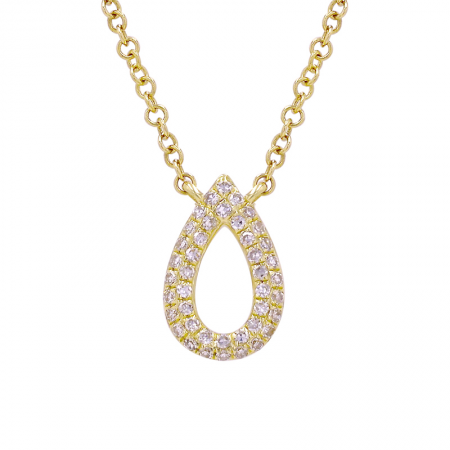 14k gold diamond bubble open pear necklace