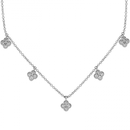 14k gold 5 diamond clover drop necklace
