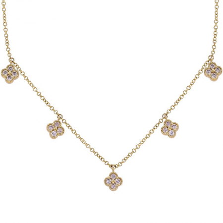 14k gold 5 diamond clover drop necklace