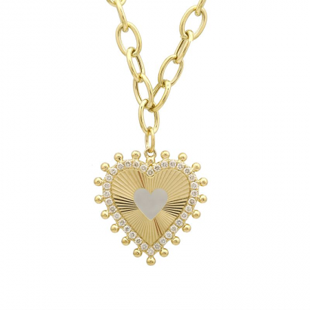 14k yellow gold diamond fluted spike heart chain necklace