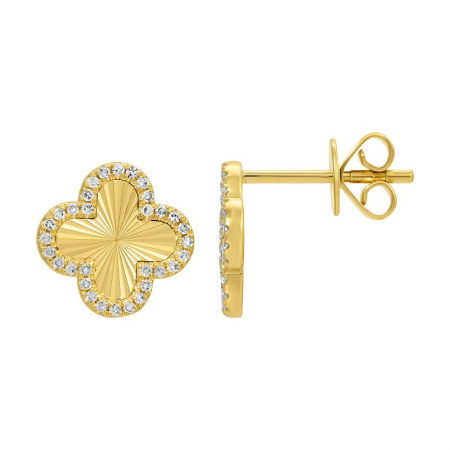 14k yellow gold diamond fluted clover post earrings