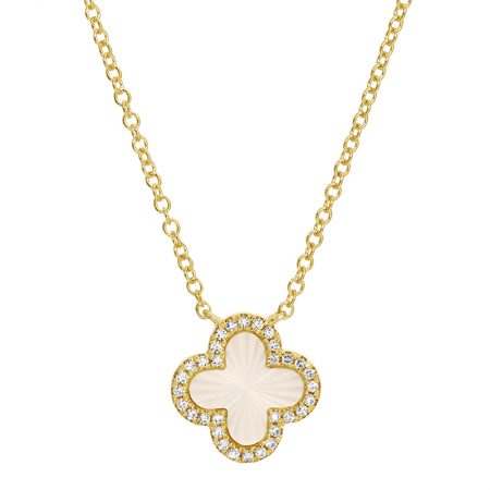 14k yellow gold diamond MOP fluted clover necklace