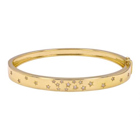 14k gold diamond multi star bangle