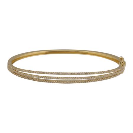 14k yellow gold diamond triple row bangle