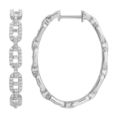 14k gold diamond link hoop earrings