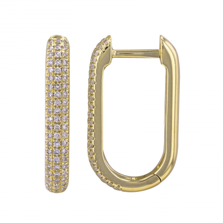 14k gold diamond rectangle huggie