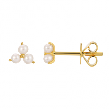 14k yellow gold triple pearl earrings