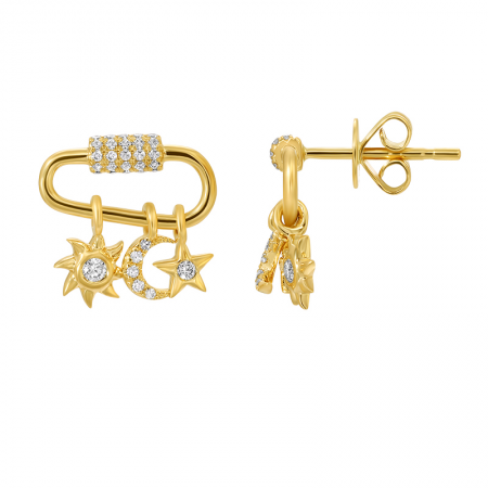 14k yellow gold diamond charm earrings