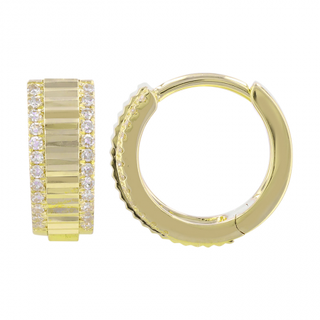 14k yellow gold diamond border fluted huggies