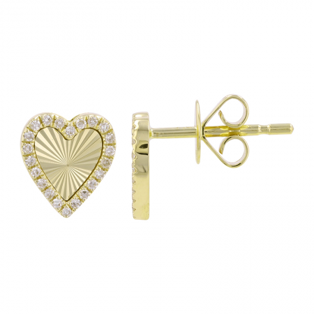 14k yellow gold diamond fluted heart post earrings