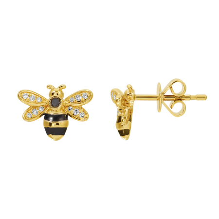 14k yellow gold diamond bumble bee stud earrings