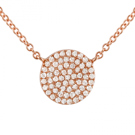 14k gold diamond medium circle disk necklace