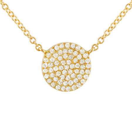 14k gold diamond medium circle disk necklace