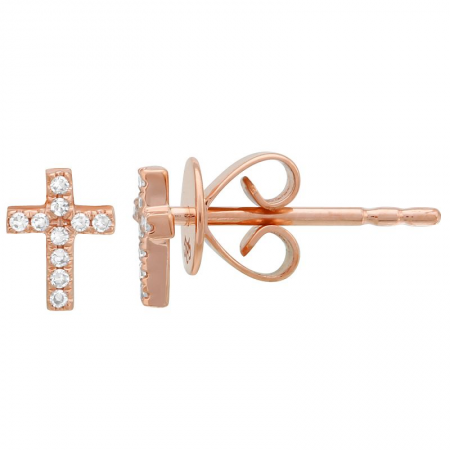14k gold diamond cross post earrings