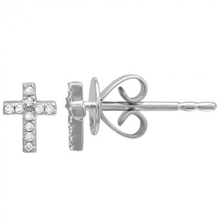 14k gold diamond cross post earrings