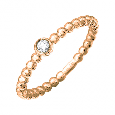 14k gold diamond bezel shot bead ring