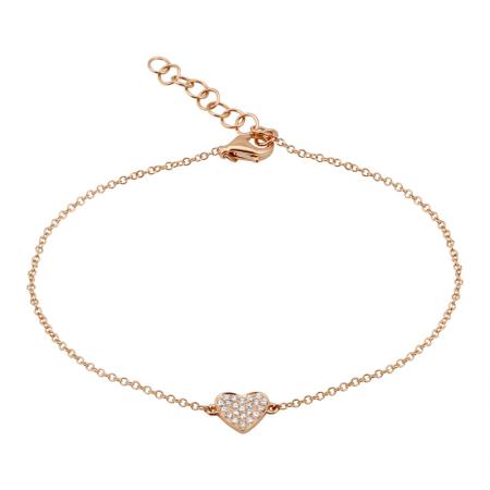 14k gold pave diamond heart bracelet