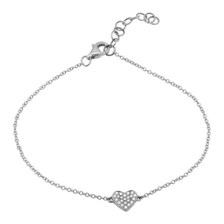 14k white gold pave diamond heart bracelet