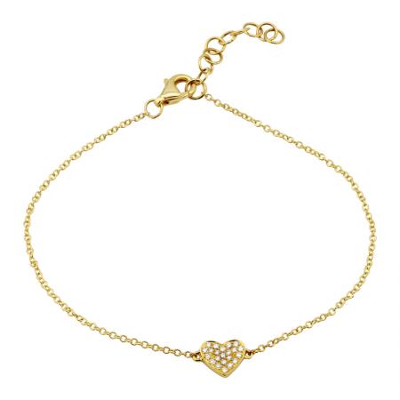 14k gold pave diamond heart bracelet