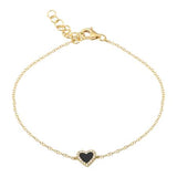 14k yellow gold diamond black onyx heart bracelet