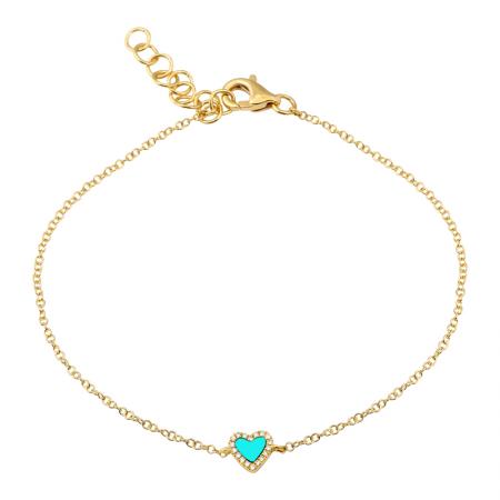 14k yellow gold diamond turq heart bracelet