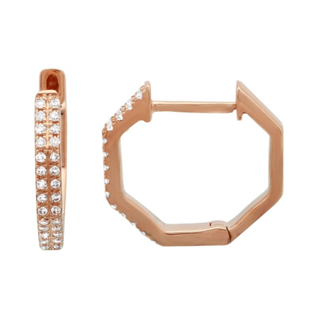 14k gold diamond double row octagon huggies