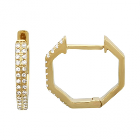 14k gold diamond double row octagon huggies